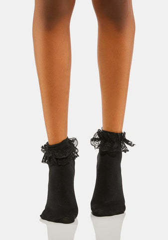 Black Ruffle Lace Socks