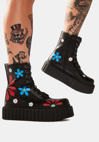 Rocking The Daisies Platform Ankle Boots