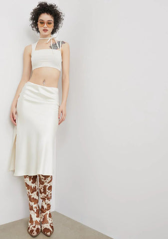 Ivory Rock The Boat Satin Midi Skirt