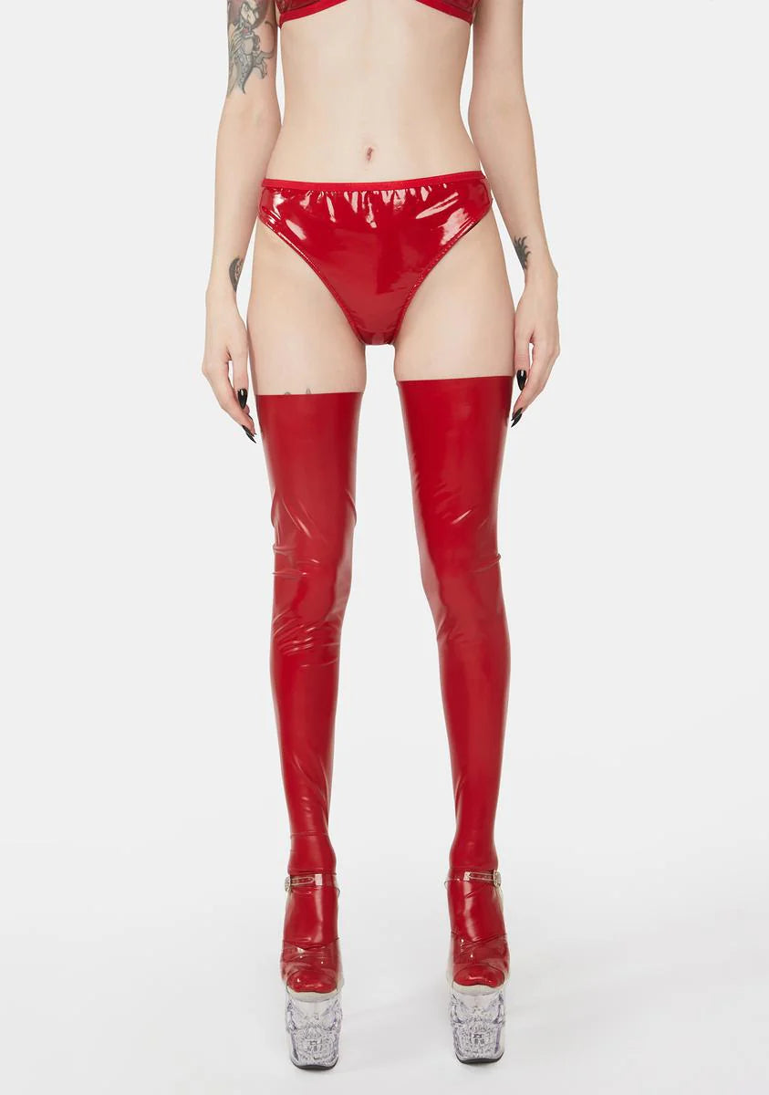 Red Latex Thigh High Stockings