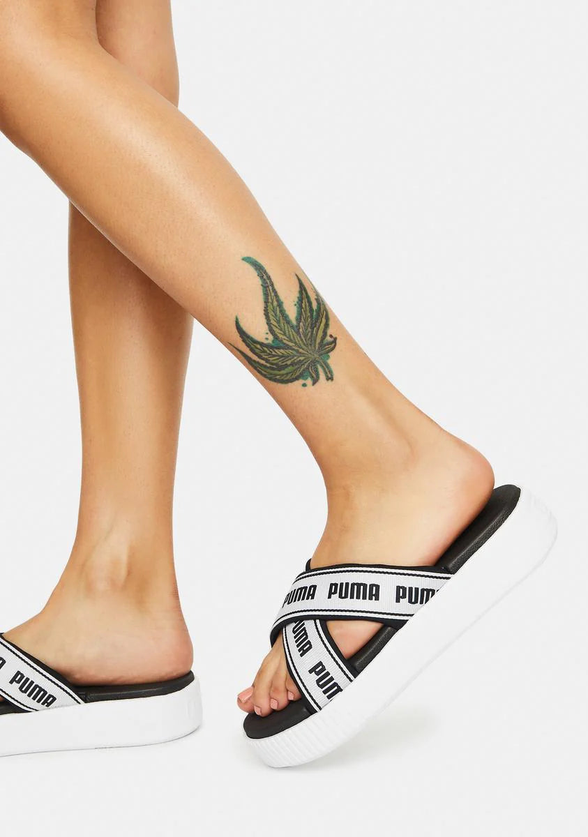 Black Suede Tape Platform Slide Sandals