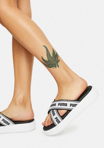 Black Suede Tape Platform Slide Sandals