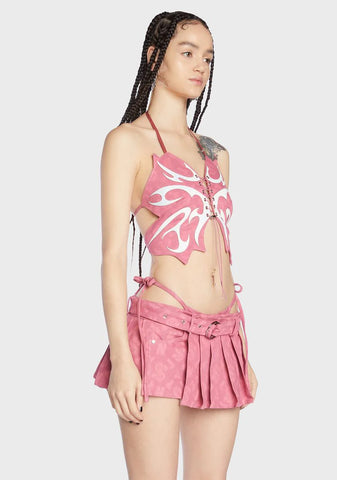 Pink Monogram Denim Butterfly Top