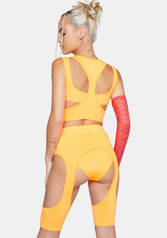 Tangerine Experimenting Cut Out Shorts Set
