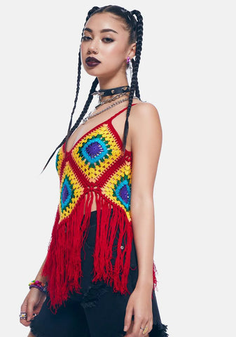 Mulberry Fields Of Sunlight Crochet Fringe Top