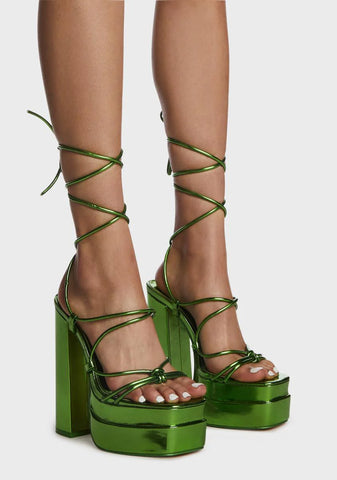 Green Glow Girl Block Heels