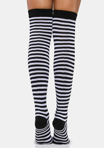 Wicked Glazed Thoughts Striped Thigh High Socks