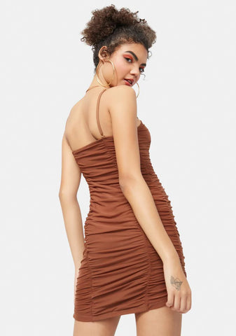 Can't Stop Shoppin' Ruched Mesh Mini Dress