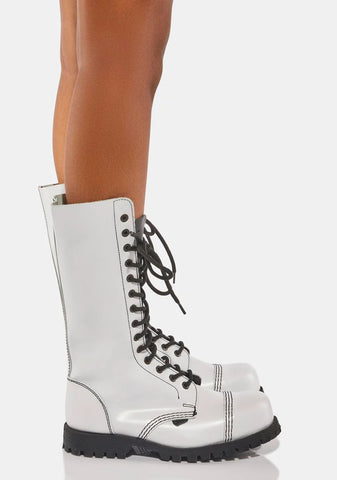 White Ranger 14 Eyelet Leather Combat Boots