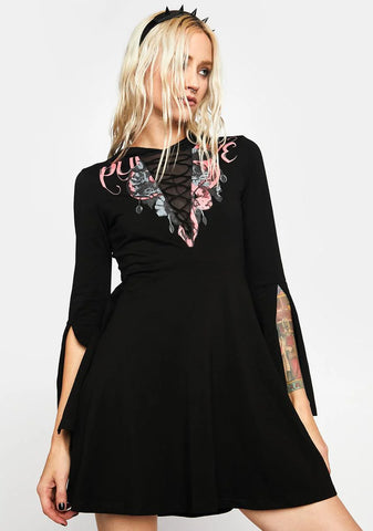 Mystery Story Deep V Print Gothic Dress