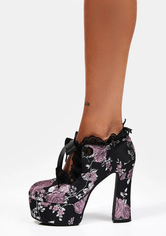 Mauve Fanged Faerie Brocade Mary Janes