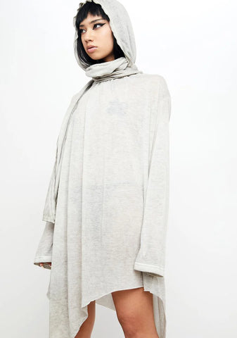 Atmosphere Unisex Hooded Asymmetrical Top With Scarf