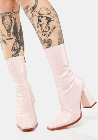 Pink Basil Patent Sock Boots
