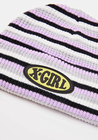 Striped Waffle Knit Beanie