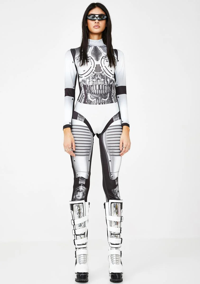 Robot Print Long Sleeve Catsuit