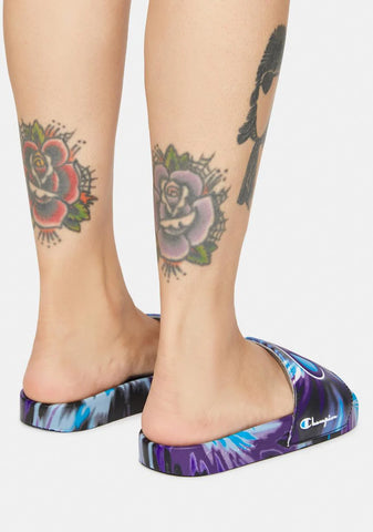 Purple IPO Tie Dye Slide Sandals