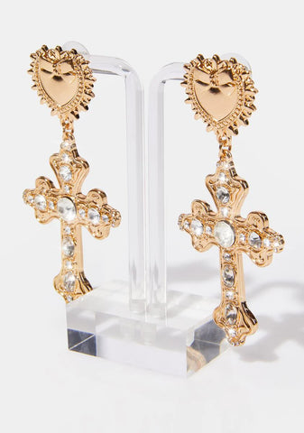 Holy Daze Rhinestone Cross Earrings