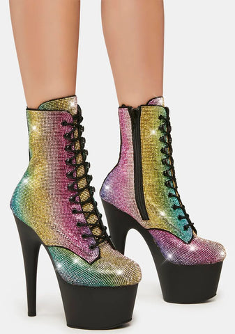 Rainbow Rhinestone Adore-1020 Stiletto Boots