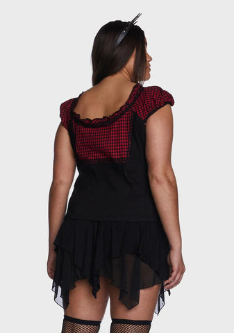 Plus Black And Red Bo Peep Cap Sleeve Corset