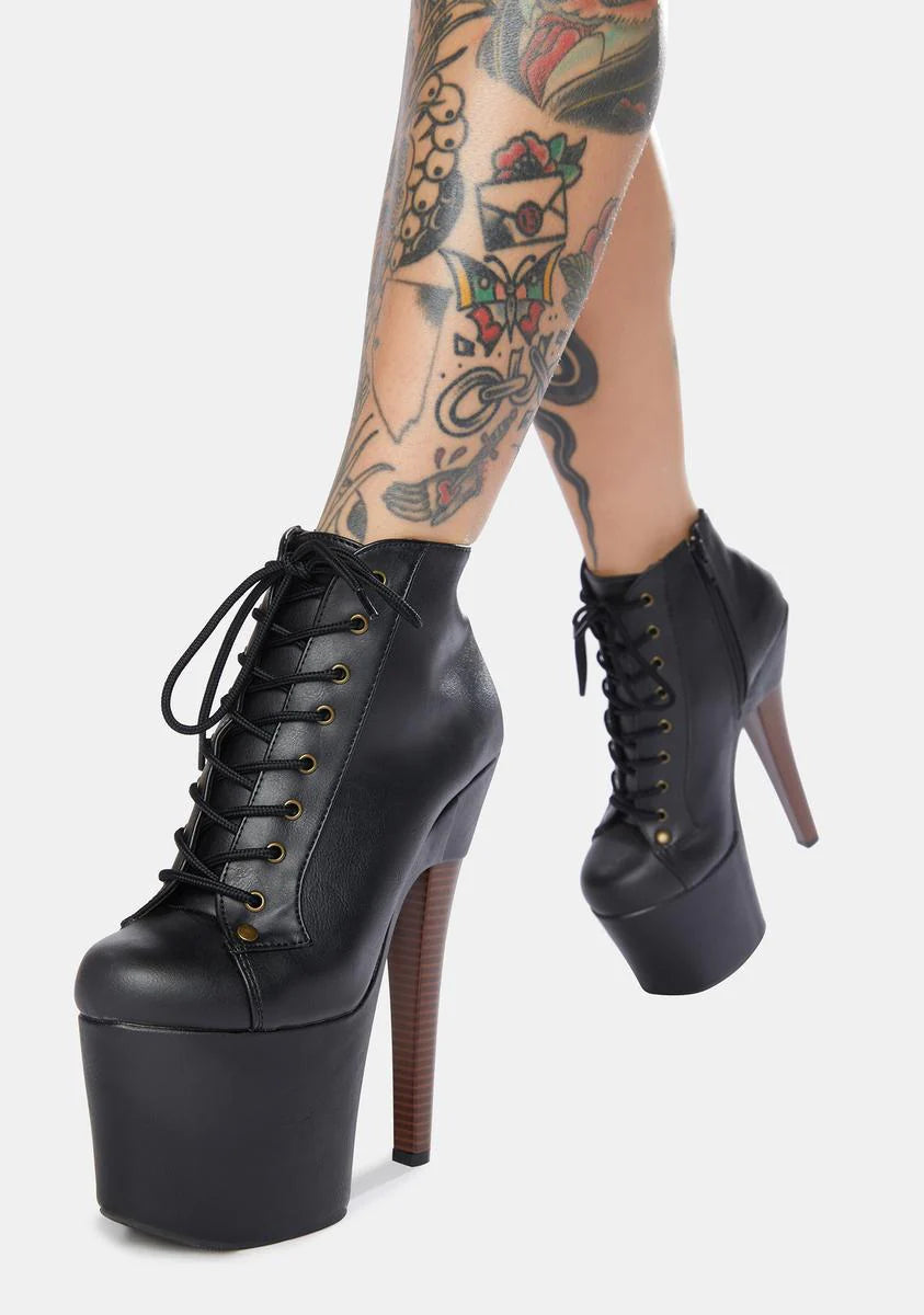 Turning Heads Lace Up Heeled Booties