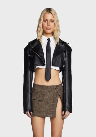 Fiona Cropped Faux Leather Biker Jacket