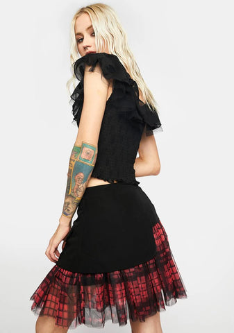 Hell Girl Series Mesh Stitched Grid Skort