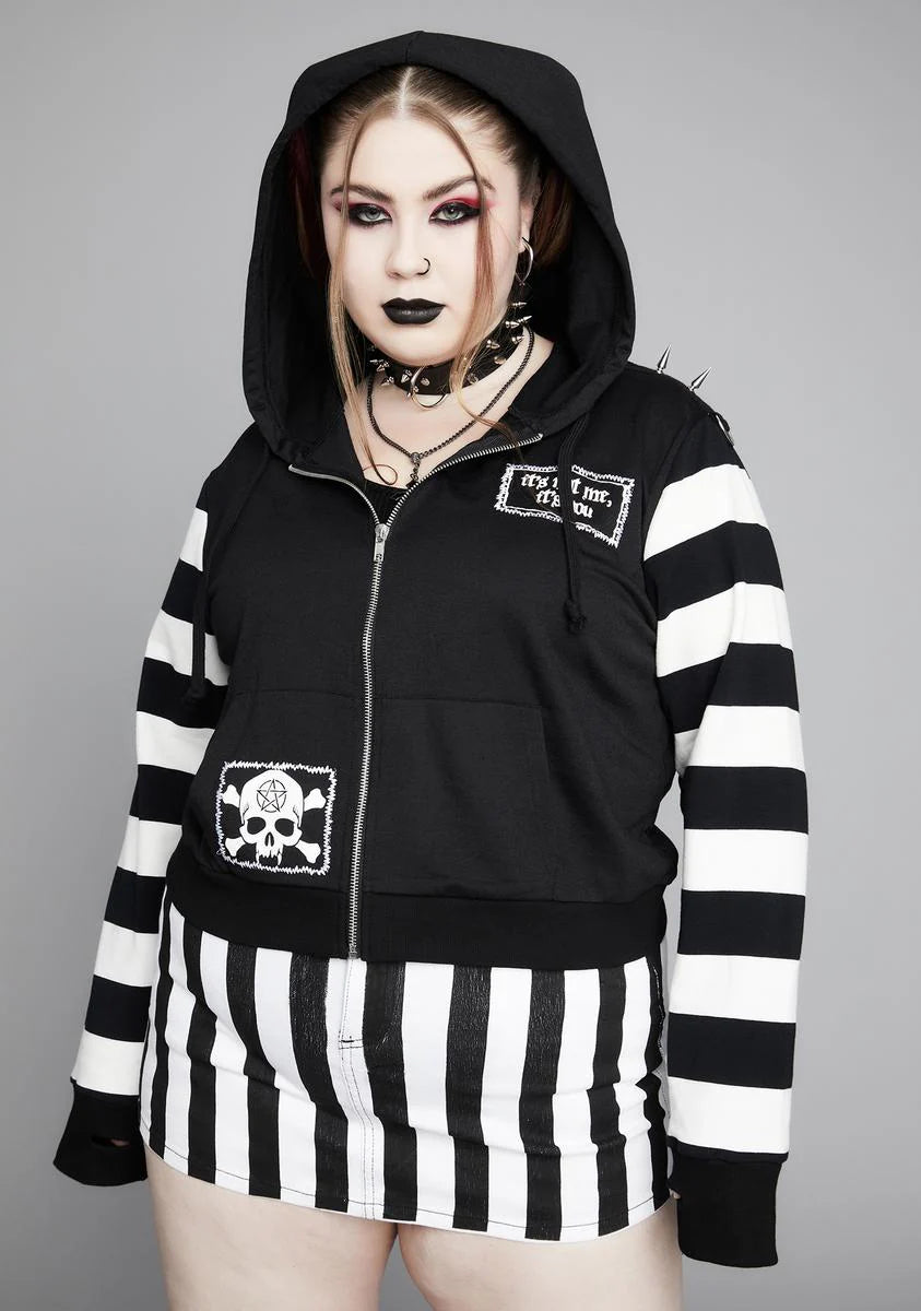 Plus Anger Mismanagement Striped Hoodie