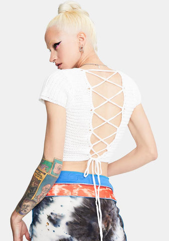 Summer Fade Crochet Knit Lace Up Top