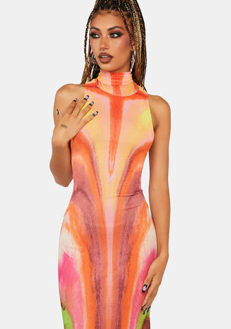 Neon Watercolor Serenity Midi Dress