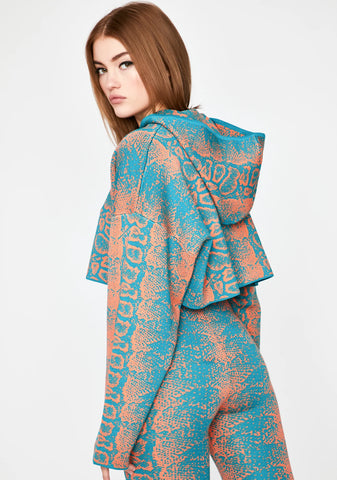 Turquoise Rattle Me Cropped Hoodie