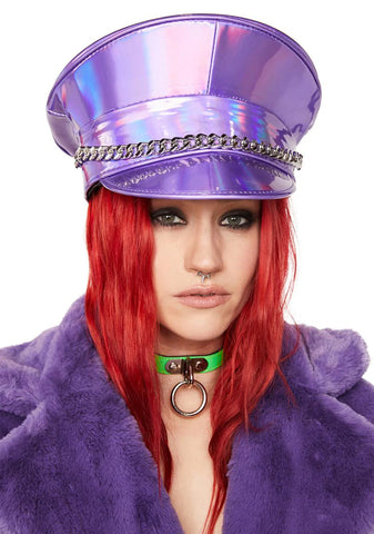 Purple Holographic Chain Captain Hat
