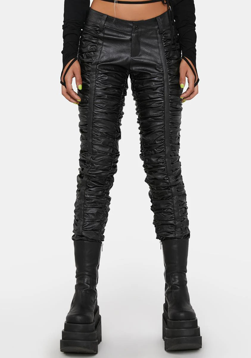 Compression Ruched Vegan Leather Pants