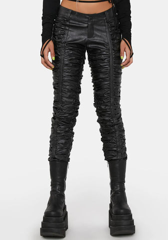 Compression Ruched Vegan Leather Pants
