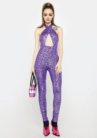 Lilac All Night Long Sequin Jumpsuit