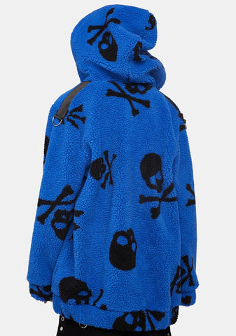 Skull On My Sleeve Sherpa Jacket - Blue