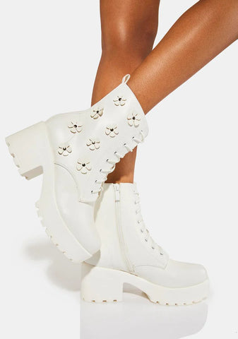 White Amabilis Flower Platform Boots