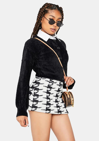 Wicked Class Act Cardigan And Houndstooth Skirt Set