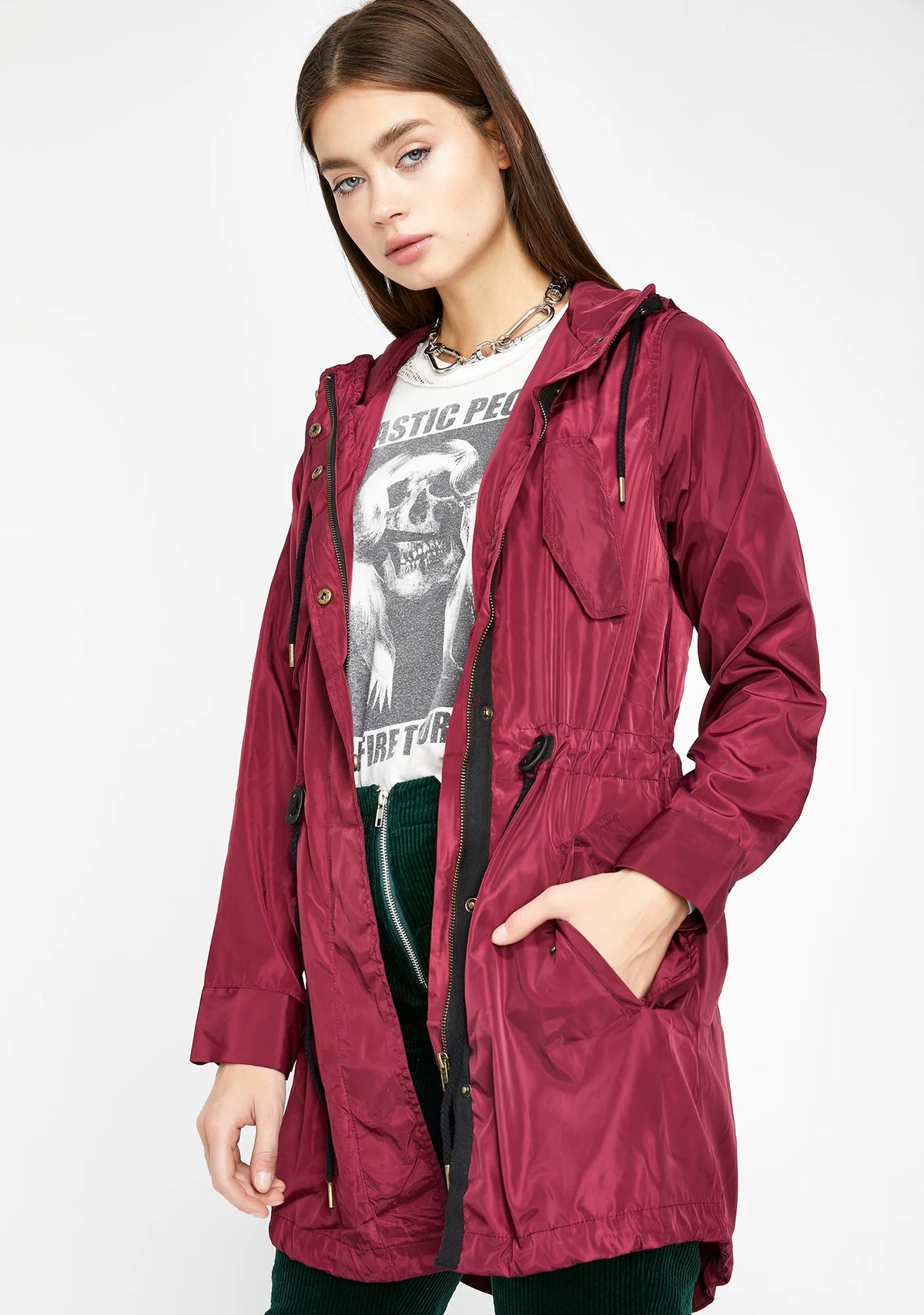 Wine Let's Runaway Anorak Jacket