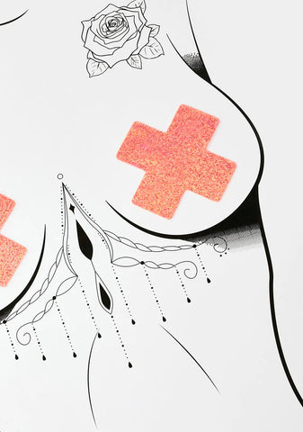 DK x Neva Nude Orange Holo Speckle Cross Pasties