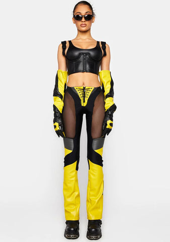 Yellow Moto Mesh Pants