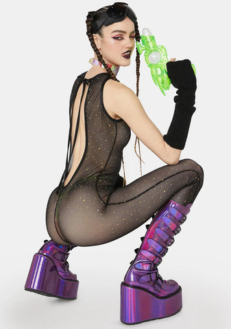 Holographic Dot Mesh Catsuit