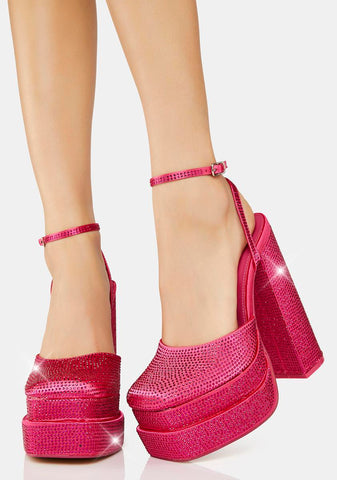 Hot Pink Satin Moonchild Platform Heels