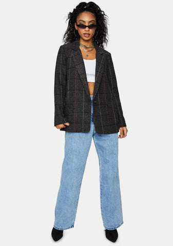 Keep Ur Cool Collared Plaid Blazer