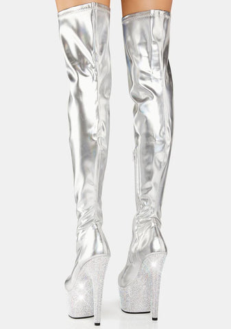 Silver Bejeweled-3000-7 Thigh High Boots