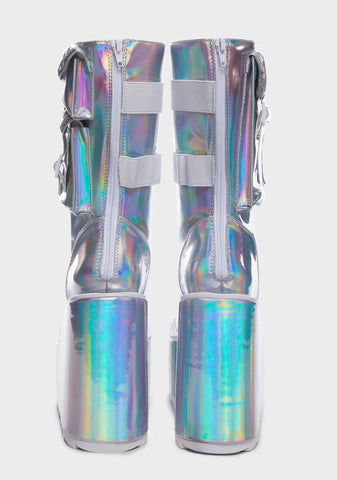 Silver Hologram Dune Desert Platform Boots