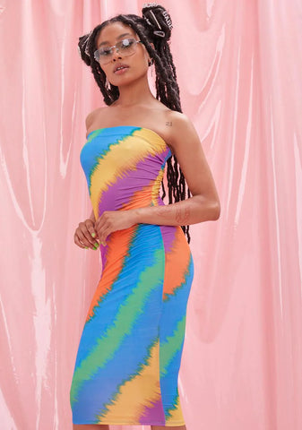La La Land Striped Midi Tube Dress
