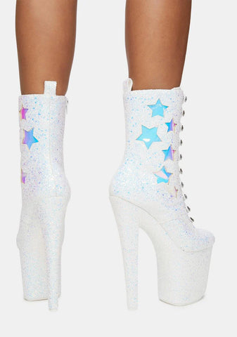Mya Star White Glitter Platform Boots