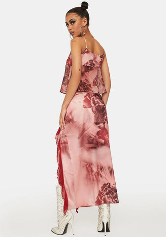 Vintage Rose Frill Midi Skirt