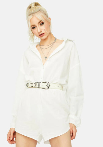 Risky Glance Long Sleeve Button Up Romper