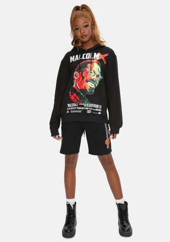 Malcolm X Embroidered Portrait Graphic Hoodie